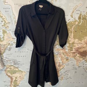Black Silk Feel Button-up Dress